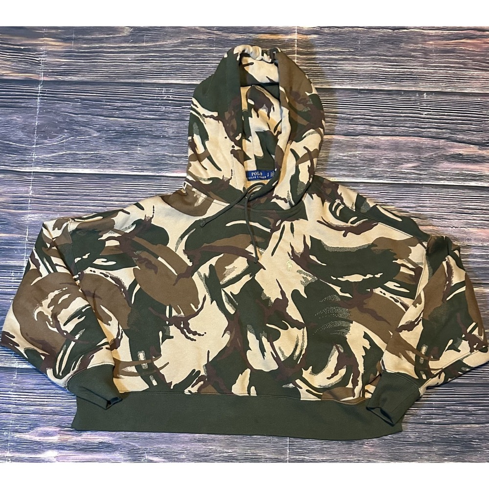 Polo Ralph Lauren Hoodie Women's Small Camo Cropped Logo Sleeve Crop